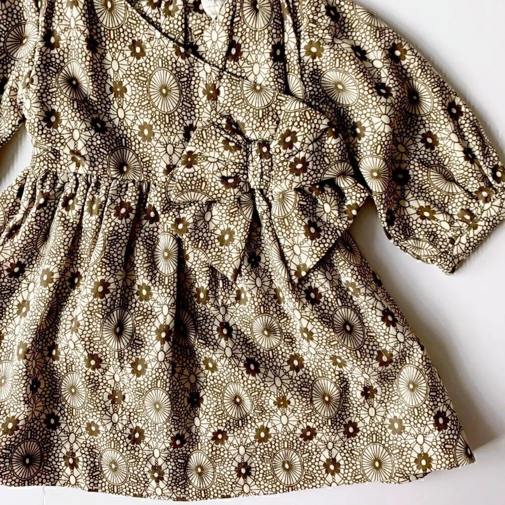 NWT Kate Quinn Organics Baby Girl Long Sleeve Party Bow Nairobi Dress 18-24 mons